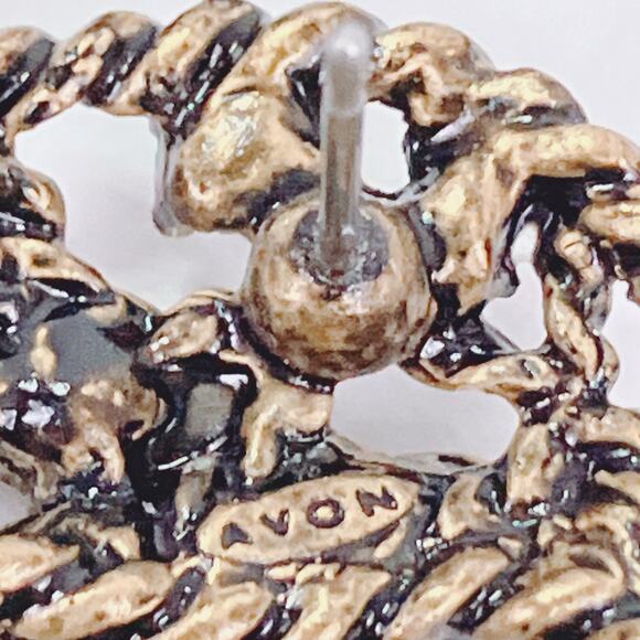 Vintage Signed Avon Gold Tone Leaf Rhinestone Earrings 1970s Autumn Fall Pin - Picture 8 of 9